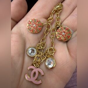 Chic Gold Tone CC Pink Charm Bracelet